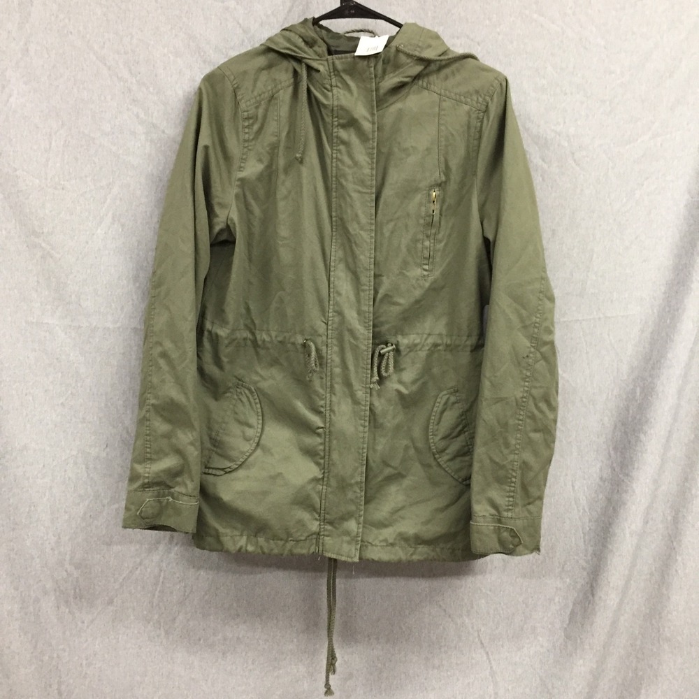 Ambiance Outerwear Olive Green Utility Anorak‎ Jacket Hooded Fishtail Hem Large